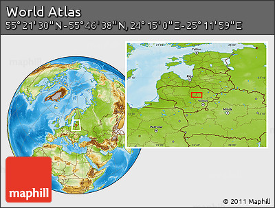 Physical Location Map of the Area around 55° 34' 4" N, 24° 43' 30" E