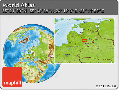 Physical Location Map of the Area around 55° 34' 4" N, 24° 43' 30" E