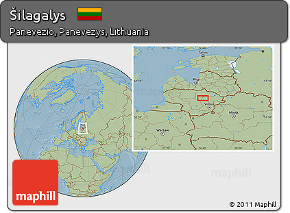 Savanna Style Location Map of Šilagalys, hill shading