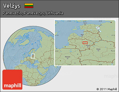 Savanna Style Location Map of Velžys, hill shading