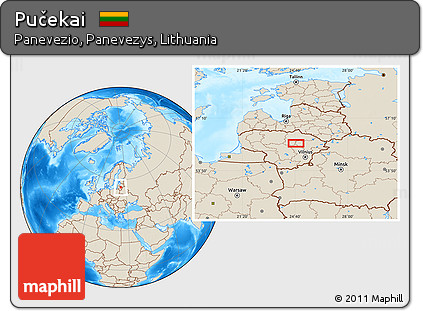 Shaded Relief Location Map of Pučekai