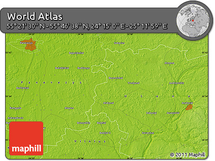 Physical Map of the Area around 55° 34' 4" N, 24° 43' 30" E