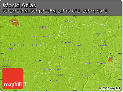 Physical Map of the Area around 55° 34' 4" N, 24° 43' 30" E