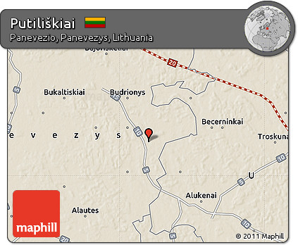 Shaded Relief Map of Putiliškiai