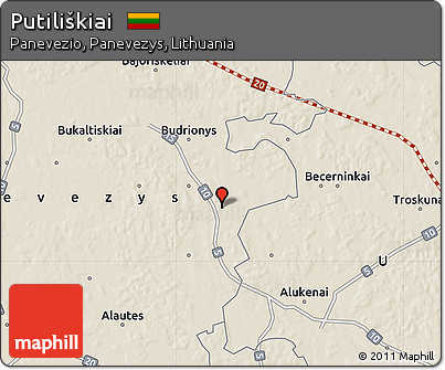 Shaded Relief Map of Putiliškiai
