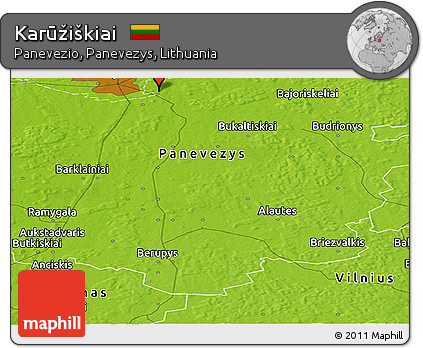 Physical Panoramic Map of Karūžiškiai