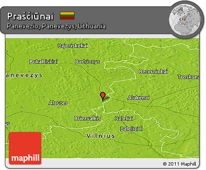 Physical Panoramic Map of Praščiūnai