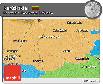 Political Panoramic Map of Karūžiškiai