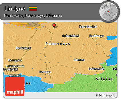Political Panoramic Map of Liūdynė
