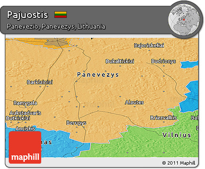 Political Panoramic Map of Pajuostis