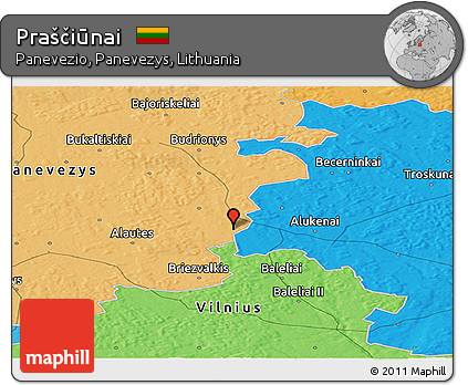 Political Panoramic Map of Praščiūnai