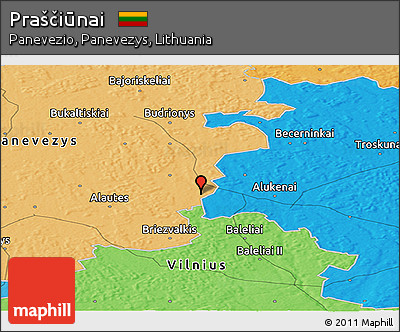 Political Panoramic Map of Praščiūnai