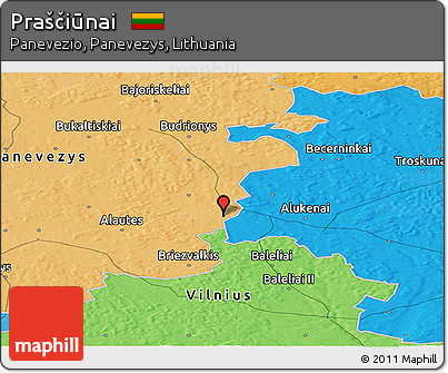 Political Panoramic Map of Praščiūnai