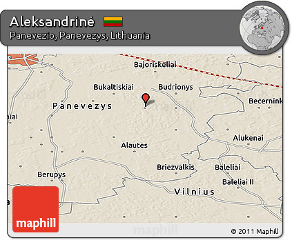 Shaded Relief Panoramic Map of Aleksandrinė