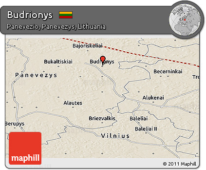 Shaded Relief Panoramic Map of Budrionys