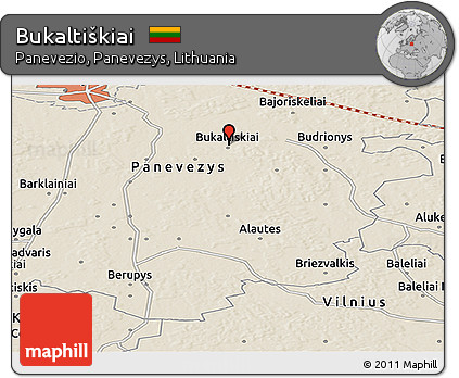 Shaded Relief Panoramic Map of Bukaltiškiai