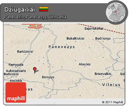 Shaded Relief Panoramic Map of Džiugailiai