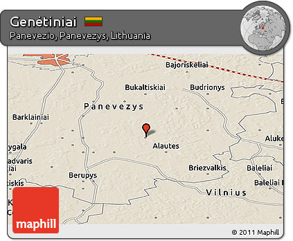 Shaded Relief Panoramic Map of Genėtiniai