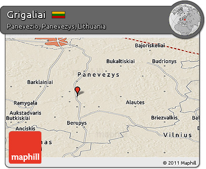 Shaded Relief Panoramic Map of Grigaliai