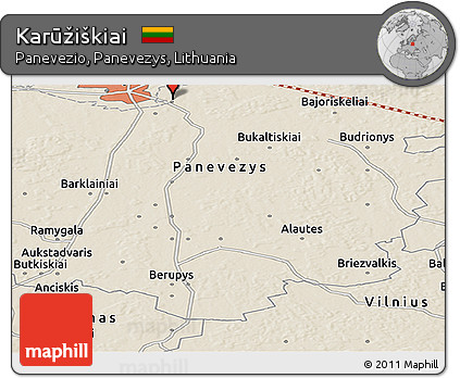 Shaded Relief Panoramic Map of Karūžiškiai