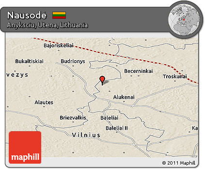 Shaded Relief Panoramic Map of Nausodė