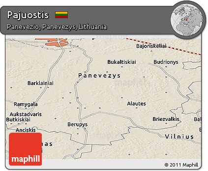 Shaded Relief Panoramic Map of Pajuostis
