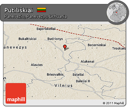 Shaded Relief Panoramic Map of Putiliškiai