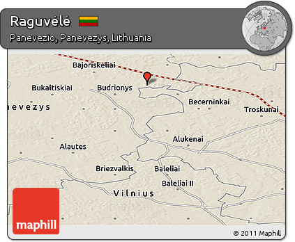 Shaded Relief Panoramic Map of Raguvėlė