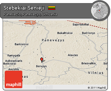 Shaded Relief Panoramic Map of Stebėkiai Senieji