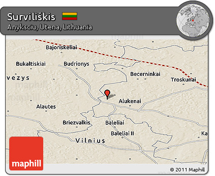 Shaded Relief Panoramic Map of Surviliškis