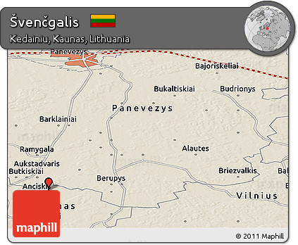 Shaded Relief Panoramic Map of Švenčgalis