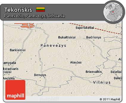 Shaded Relief Panoramic Map of Tekoriškis