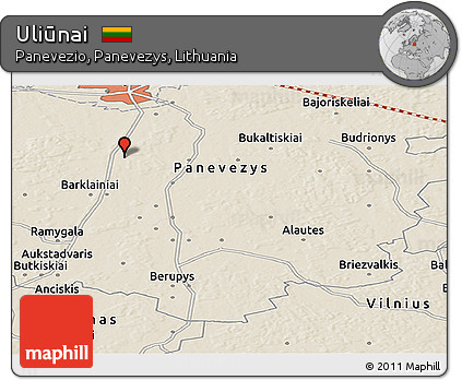 Shaded Relief Panoramic Map of Uliūnai