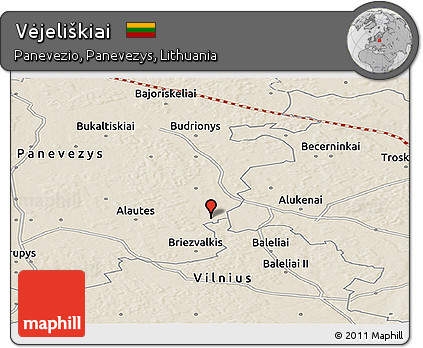 Shaded Relief Panoramic Map of Vėjeliškiai