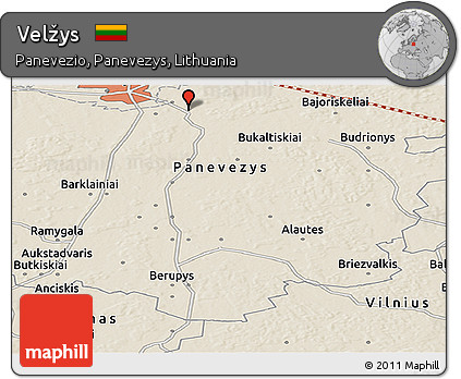 Shaded Relief Panoramic Map of Velžys