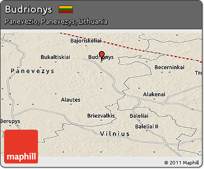 Shaded Relief Panoramic Map of Budrionys