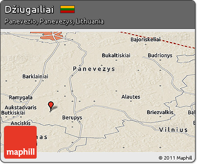 Shaded Relief Panoramic Map of Džiugailiai