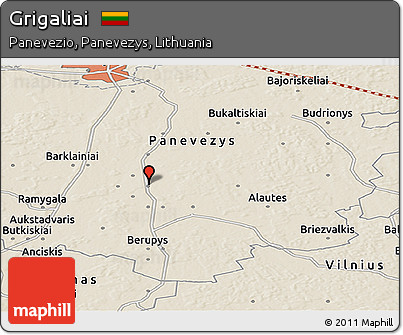 Shaded Relief Panoramic Map of Grigaliai