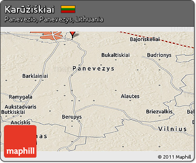 Shaded Relief Panoramic Map of Karūžiškiai