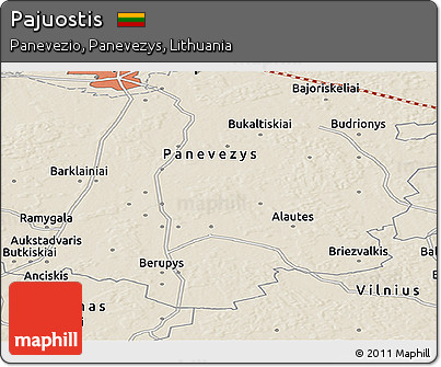 Shaded Relief Panoramic Map of Pajuostis