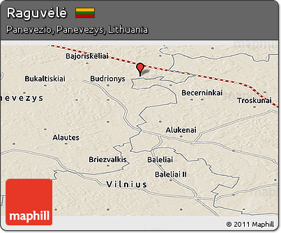 Shaded Relief Panoramic Map of Raguvėlė