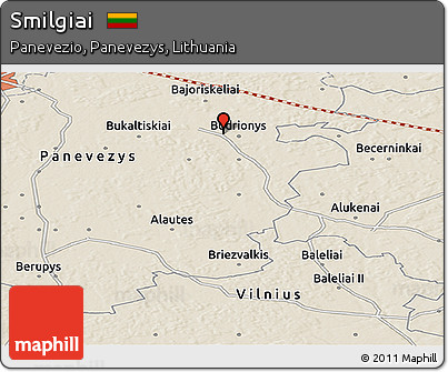 Shaded Relief Panoramic Map of Smilgiai