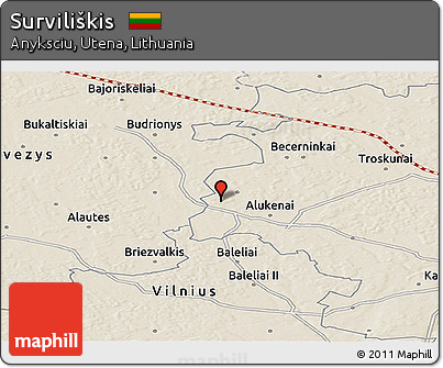 Shaded Relief Panoramic Map of Surviliškis