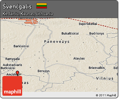 Shaded Relief Panoramic Map of Švenčgalis