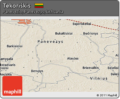 Shaded Relief Panoramic Map of Tekoriškis