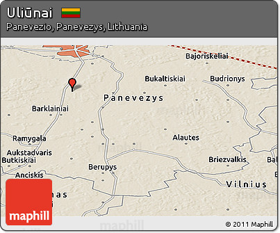 Shaded Relief Panoramic Map of Uliūnai