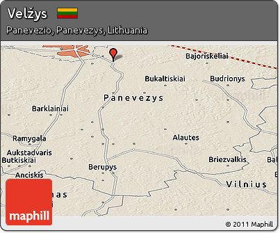 Shaded Relief Panoramic Map of Velžys