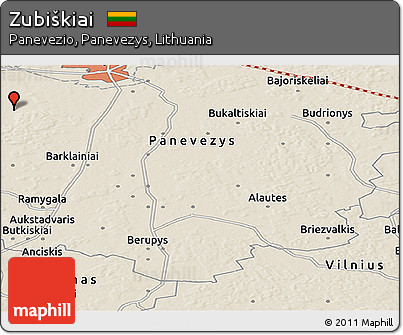 Shaded Relief Panoramic Map of Zubiškiai