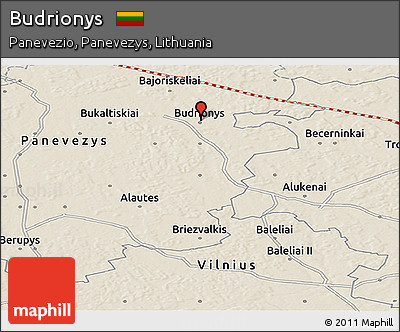 Shaded Relief Panoramic Map of Budrionys