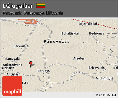 Shaded Relief Panoramic Map of Džiugailiai